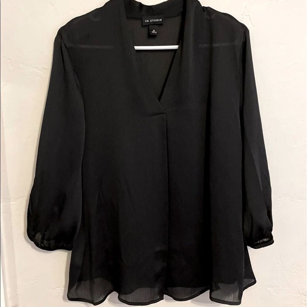NWOT I.N. Studio Sheer Black Blouse-M